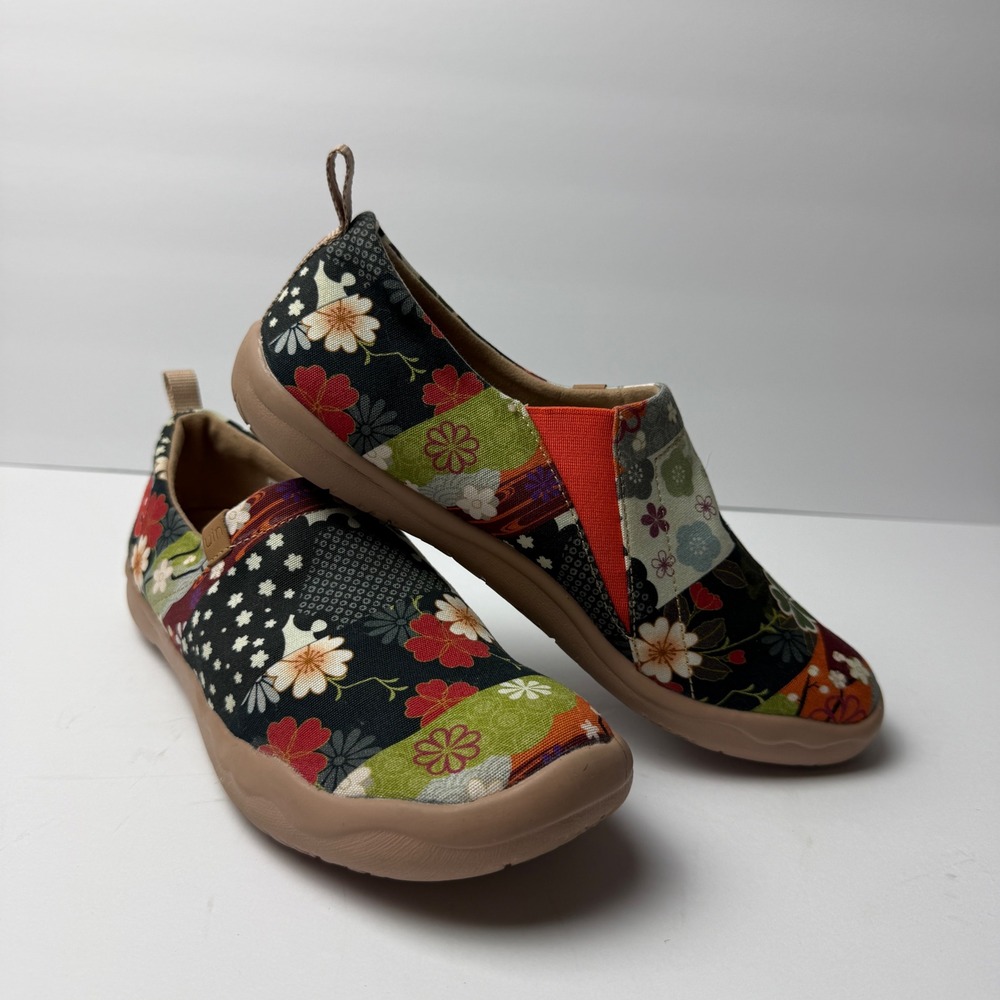 UIN Toledo Womens Size 7.5 Floral Patchwork Canvas Slip On Travel Loafers Boho